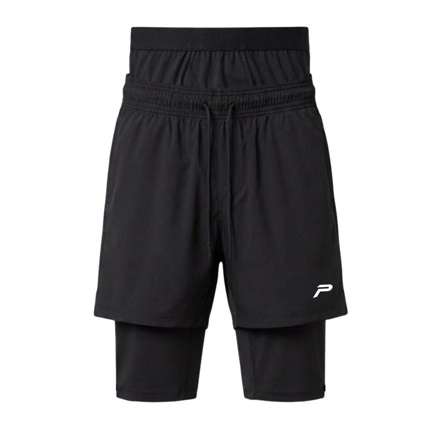P Logo 3-in-1 Modest Activewear Shorts — Black